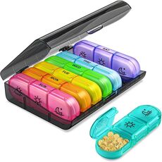 Scatola da pillola per pillole arcobaleno 21-scomparto Box di pillola di una settimana (nero + colorato)