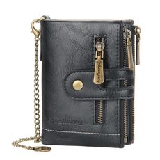 Portafoglio corto BAELLERRRY doppio portafoglio tri-fold per uomo (nero)