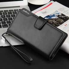 BAELLERRY Casual Portafoglio a lungo frizione Tri-fold portafoglio multifunzionale per uomo (nero)