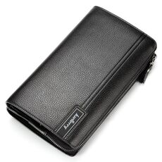 BAELLERRY UOMO UOMO PU CULLE PACINETTO BUSINESS BUSINESS CASSEL LYCHEE Pattern Wallet con cerniera (nero)