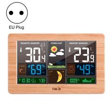 2 PCS Fuju Wood Grain Weather Station Digital Orologio Allarme Allarme Igrometro (EU Plug Yellow)