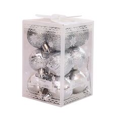 12pcs 4cm Christmas Ball Special Forma + Glitter + set luminoso (argento)
