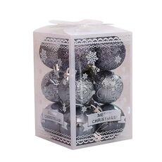 12pcs 4cm Christmas Ball Special Forma + Glitter + set luminoso (grigio)