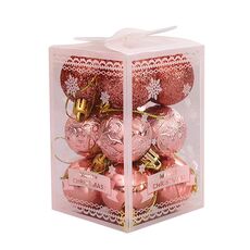 12pcs 4cm Christmas Ball Special Forma + Glitter + set luminoso (oro rosa)