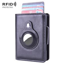 Porta della carta in pelle spazzolata antifurto X-80 RFID per airtag (nero)