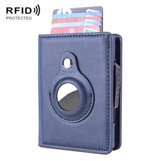 Porta della carta in pelle spazzolata antifurto X-80 RFID per airtag (blu)