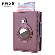 Porta della carta in pelle spazzolata antifurto X-80 RFID per airtag (caffè)