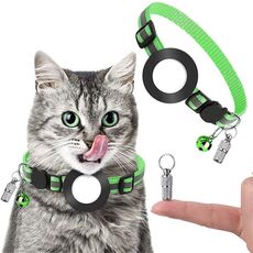 Collare con ciondolo per indirizzo anti-smarrimento per animali domestici con campanello per Airtag (verde)