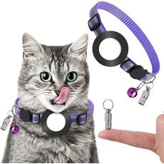 Collare per ciondolo con indirizzo anti-smarrimento per animali domestici con campanello per Airtag (viola)