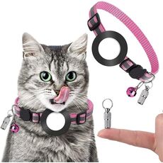 Collare per ciondolo con indirizzo anti-smarrimento per animali domestici con campanello per Airtag (rosa)