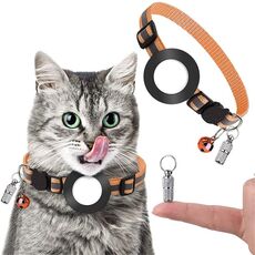 Collare con ciondolo per indirizzo anti-smarrimento per animali domestici con campanello per Airtag (arancione)