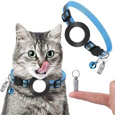 Collare con ciondolo con indirizzo anti-smarrimento per animali domestici con campanello per Airtag (blu)