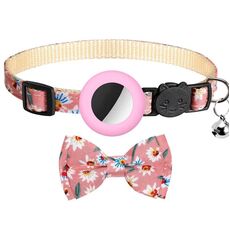 Collare per animali con fiocco stampato anti-smarrimento con campanello per AirTag (rosa)