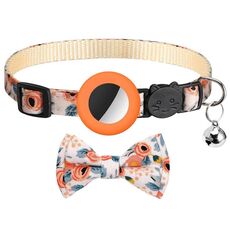 Collare per animali con fiocco stampato anti-smarrimento con campanello per AirTag (arancione)