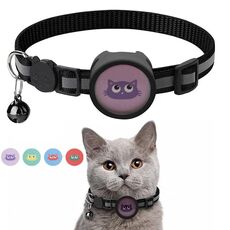 Collare riflettente per animali domestici con campana per AirTag (nero)