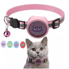 Collare riflettente per animali domestici con campana per AirTag (rosa)