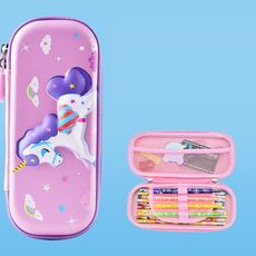 Uime EVA 3D Astuccio per matite multi-scomparto Scatola di cancelleria Materiale scolastico per bambini (Purple Pony)