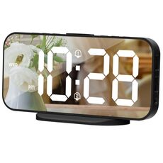 8821 Sveglia a ripetizione a specchio a LED a doppio uso (nero)