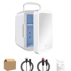 Frigorifero a doppio uso per auto da casa 4L 45W con specchio per trucco con luce touch, spina CN (bianco)