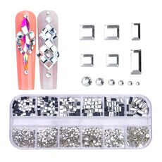 Decorazione per unghie con strass per unghie a forma di fondo piatto a 12 griglia, specifica: 02