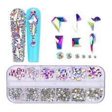 12 decorazioni per unghie con strass per unghie a forma di fondo piatto a griglia, specifica: 04