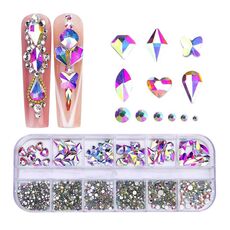 Decorazione per unghie con strass per unghie a forma di fondo piatto a 12 griglia, specifica: 16