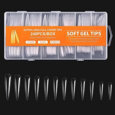 240 PCS/Box Thin Soft Transparent Nail Pieces, Shape：Super Long Pointed Nails