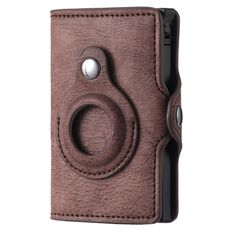 FY2108 Portafoglio Tracker Portacarte in metallo per AirTag, Stile: Retro (Caffè)