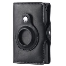 FY2108 Portafoglio Tracker Portacarte in metallo per AirTag, Stile: Crazy Horse (Nero)