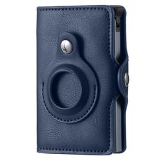 FY2108 Portafoglio Tracker Portacarte in metallo per AirTag, Stile: Crazy Horse (blu)