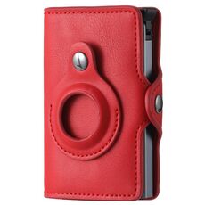 FY2108 Portafoglio Tracker Portacarte in metallo per AirTag, Stile: Crazy Horse (rosso)