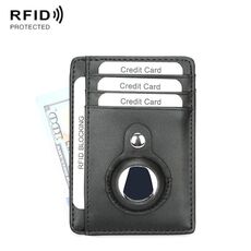 TQ-319 Portacarte in pelle antifurto anti-smarrimento per AirTag, stile: motivo piatto (nero)