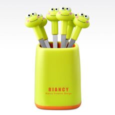 6 forchette + set di base in acciaio inossidabile sicuro portatile piccola forchetta (giallo)