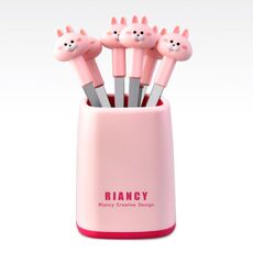 6 forchette + set di base in acciaio inossidabile sicuro portatile piccola forchetta (rosa)