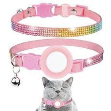 Collare per animali domestici con strass con campana per custodia Airtag Tracker (colore rosa diamante)