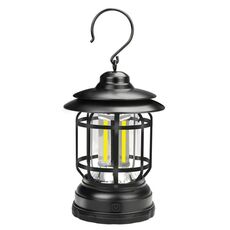 Lampada da campeggio portatile retrò a sospensione, lanterna, tenda, tipo: batteria, batteria non inclusa (nero)