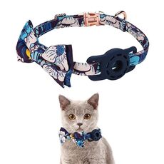 Pet Tracker Collar Insert Buckle Bow Collar per AirTag (Deep Blue)