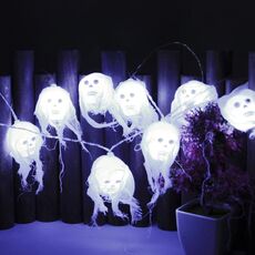 Halloween LED Bianco Filato Teschio Fantasma Festival Horror Atmosfera Luci decorative, Stile: 2,5 m 10 luci (bianco)