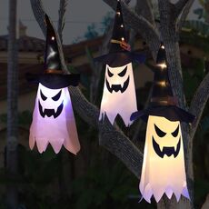 Luci a sospensione a LED di Halloween Luci decorative per festival di fantasmi, Stile: Cappello da mago (bianco caldo)