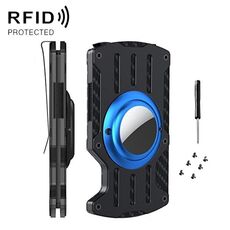 Portacarte da uomo ultra sottile Portacarte RFID in metallo per AirTag (blu)
