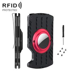Portacarte da uomo ultra sottile Portacarte RFID in metallo per AirTag (rosso)