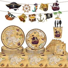 Pirate Treasure Hunt Tovaglia usa e getta a tema Piatti di carta per feste Set (vestito da 10 persone)