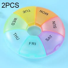 2 pezzi rotondi 7 giorni color arcobaleno portapillole portatile in plastica a sette griglie (colorato)