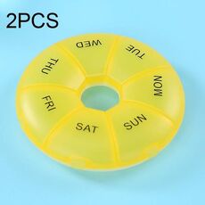 2 pezzi rotondi 7 giorni color arcobaleno portapillole portatile in plastica a sette griglie (giallo chiaro)