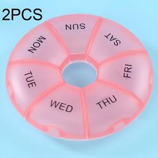 2 pz Rotonda 7 Giorni Colore Arcobaleno Portapillole Portatile Plastica Sette Griglia (Rosa)