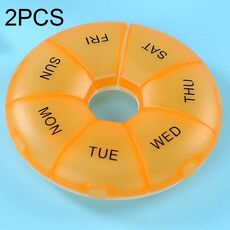 2 pz Rotonda 7 Giorni Colore Arcobaleno Portapillole Portatile Plastica Sette Griglia (Arancione)