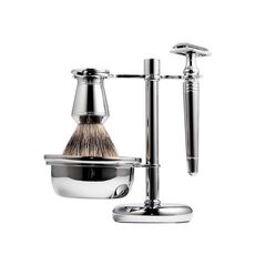 Set di supporto per rasoio manuale in metallo vintage da uomo (argento)