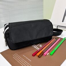 Astuccio per matite multistrato di grande capacità Borsa per cancelleria portatile (nero)