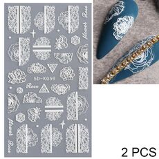 2 PCS 5D Adesivi per unghie in pizzo cavo stereoscopico Nail Art Adesivi in rilievo con fiori 3D (5D-K57)