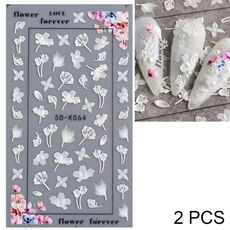 2 PCS 5D Adesivi per unghie in pizzo cavo stereoscopico Nail Art Adesivi in rilievo con fiori 3D (5D-K57)
